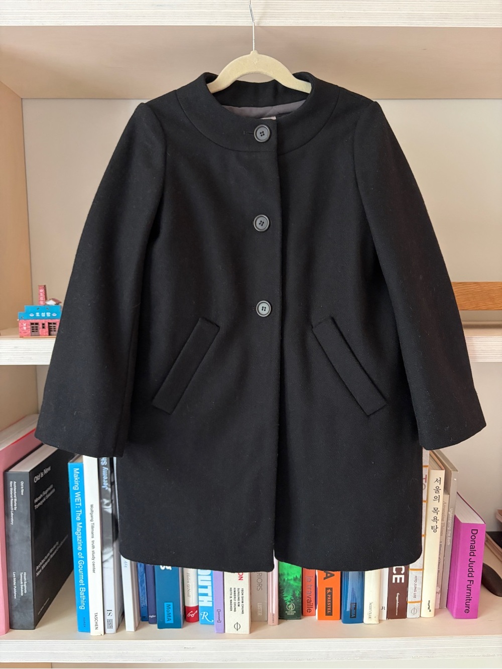 Bonpoint France Charming Girls Black Wool Melton Cocoon Coat Size 8